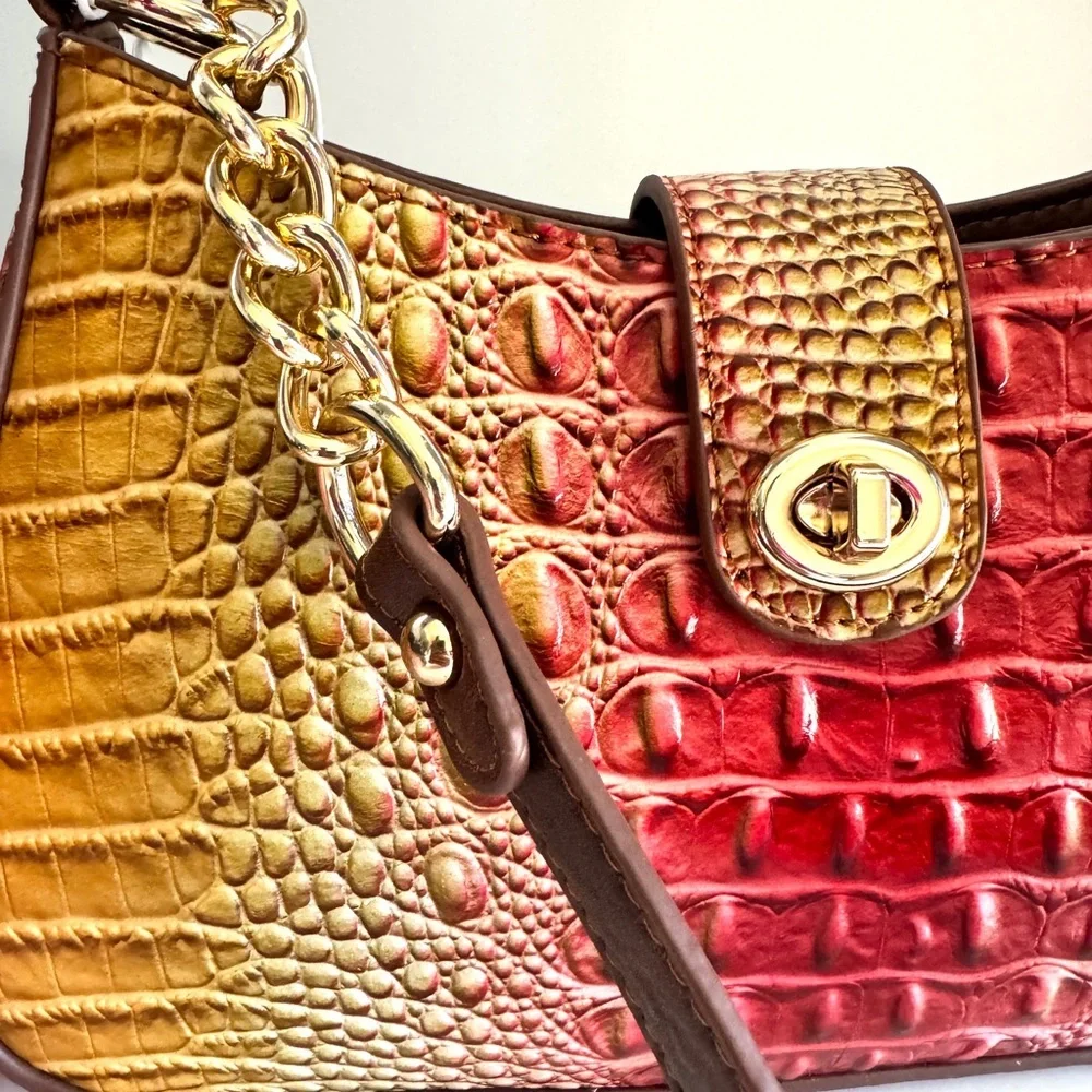 Elegant Multicolor Croc-Embossed Shoulder Bag - Picture 8 of 10